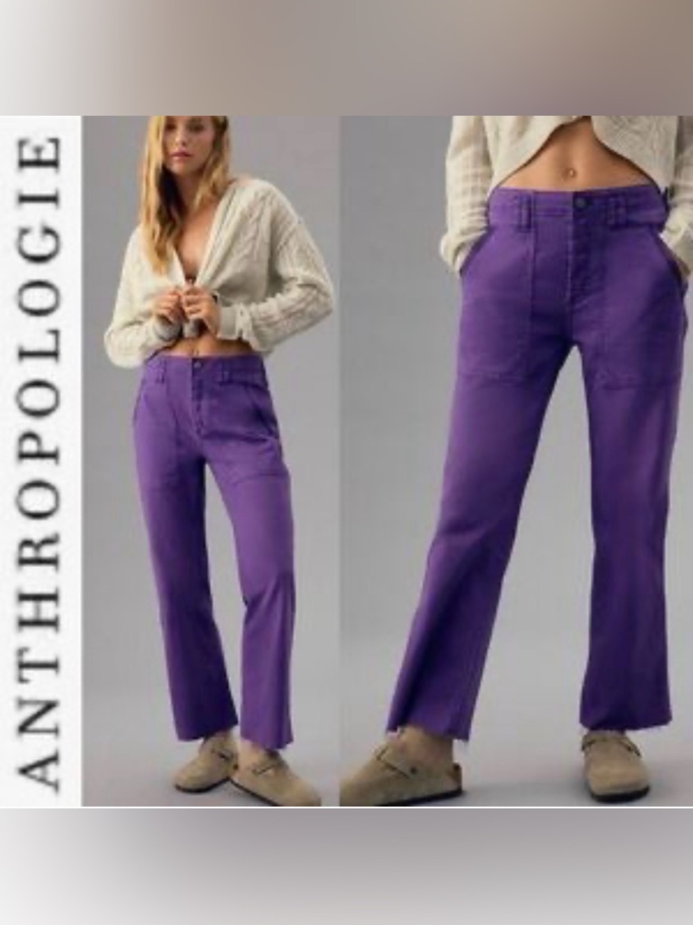 Anthropologie Pilcro Purple Utility Pants Button Fly Raw Hem